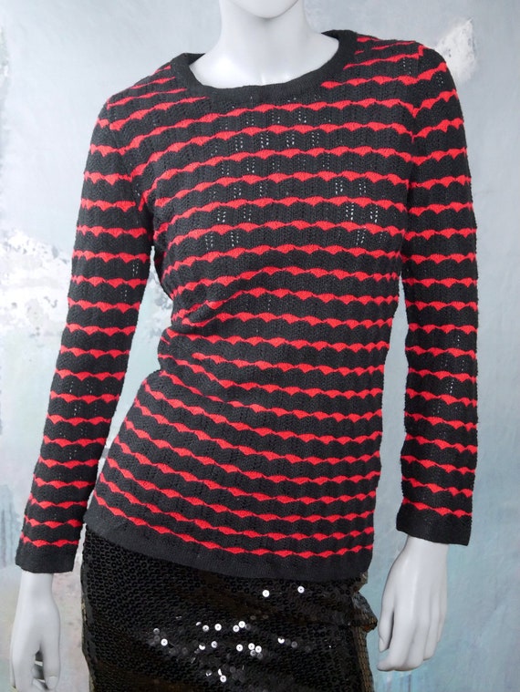 1970s Jantzen Knit Sweater, Red Black Horizontal … - image 6