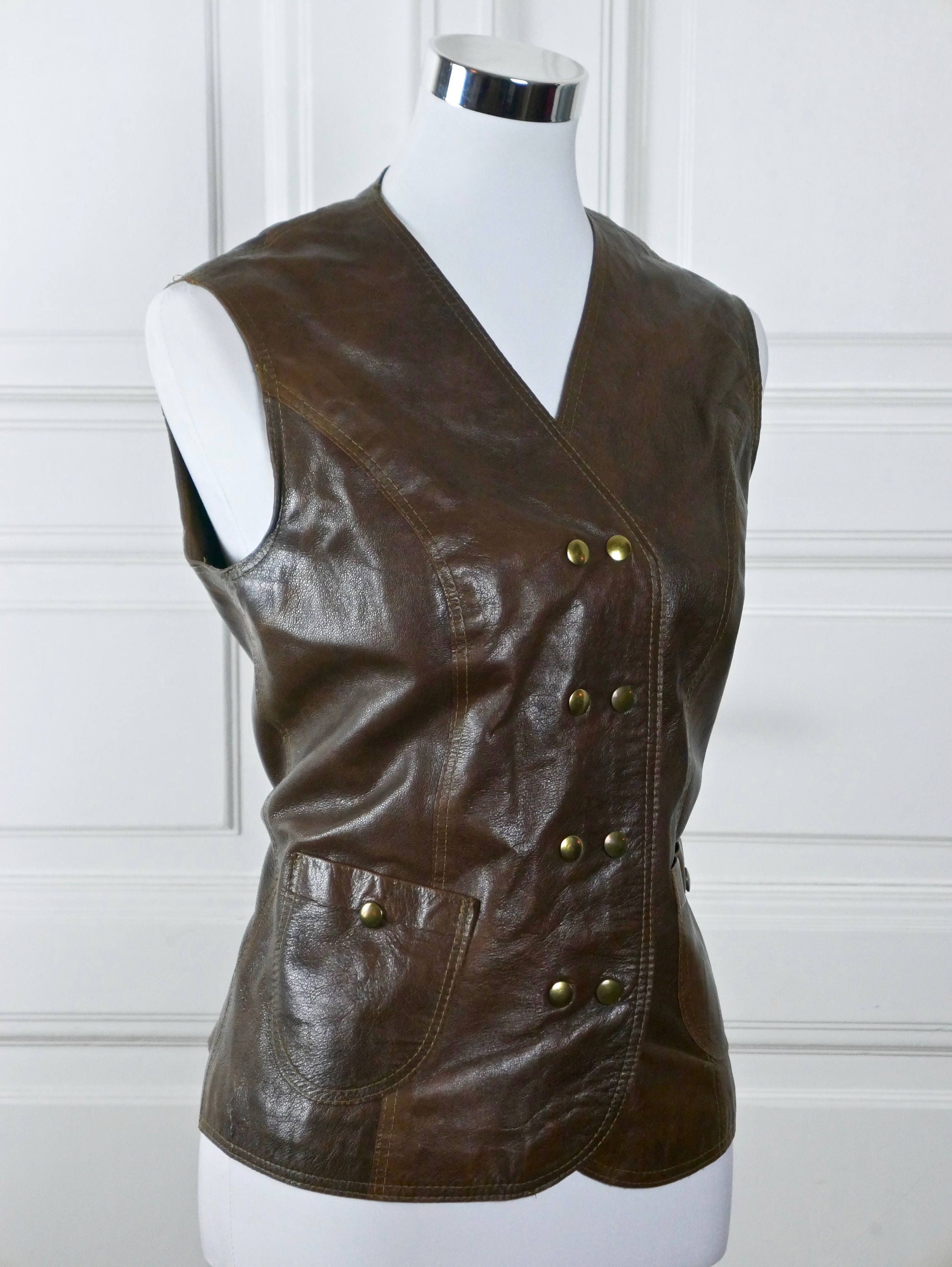 Women's Brown Leather Vest Fitted Chocolate Brown Leather Etsy