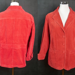 Vintage Roter Cord Damen Jacke, 90er Jahre Europäische Baumwolle, Größe XXL
