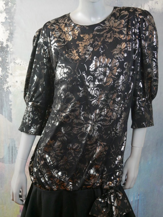 1980s Black and Silver Metallic Dress, European V… - image 10