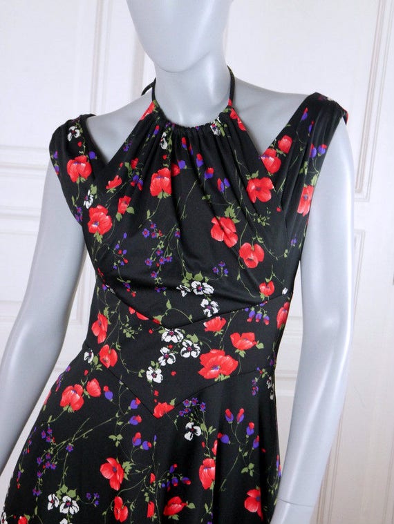 1980s Black Floral Maxi Dress, German Vintage Flo… - image 1