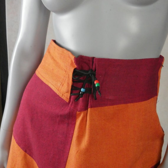 Asymmetrical Cotton Tweed Skirt, Orange and Red 8… - image 3