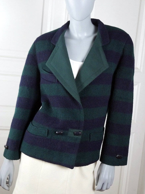 German Vintage Wool Jacket, Dark Green Navy Blue … - image 1