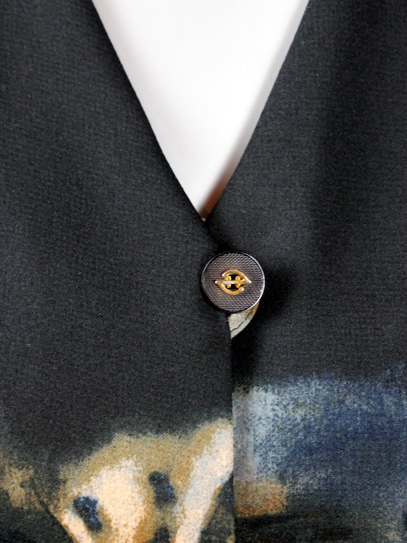 Made in Finland: Size 14 US 18 UK Gray European Vintage Black Blazer with a Strikingly Elegant Abstract Pattern in Blue Beige /& Bronze