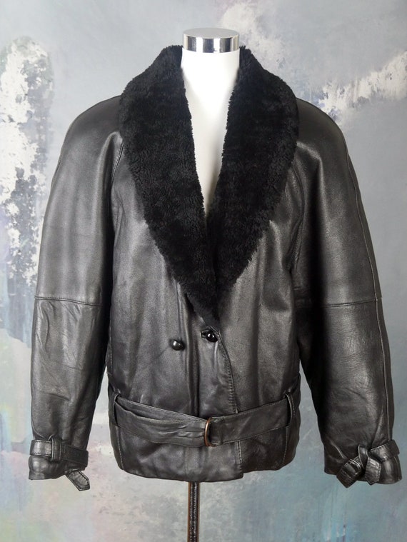 Vintage Black Leather Jacket, 1980s European Vint… - image 2