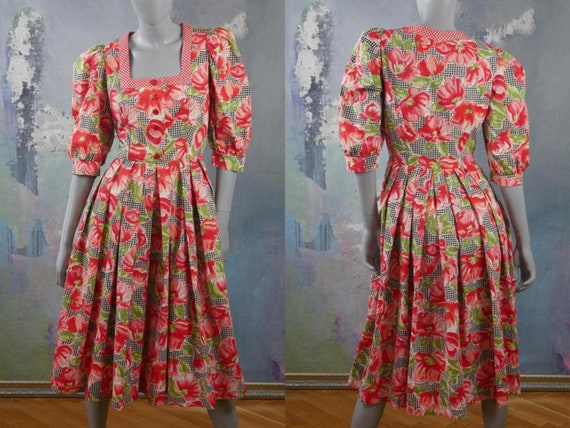 Floral Prairie Dress 1990s Puffed Sleeve Rustic Country Dress W Pleated Skirt Size 10 US 14 UK Etsy UK