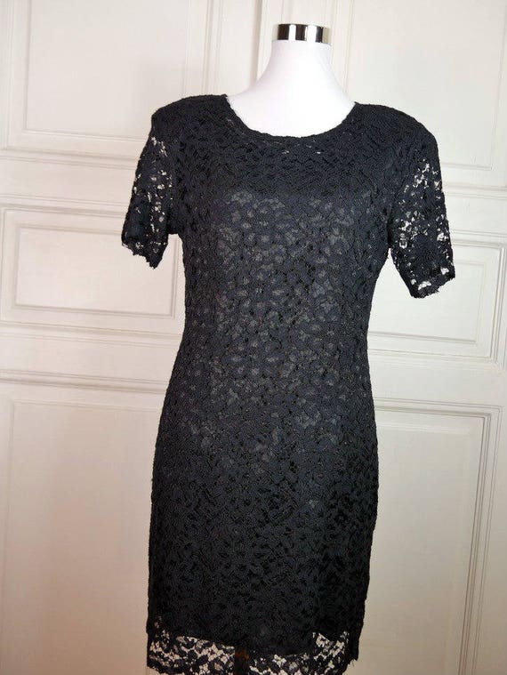 Italian Vintage Little Black Dress, Black Lace Li… - image 3