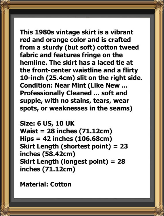 Asymmetrical Cotton Tweed Skirt, Orange and Red 8… - image 7