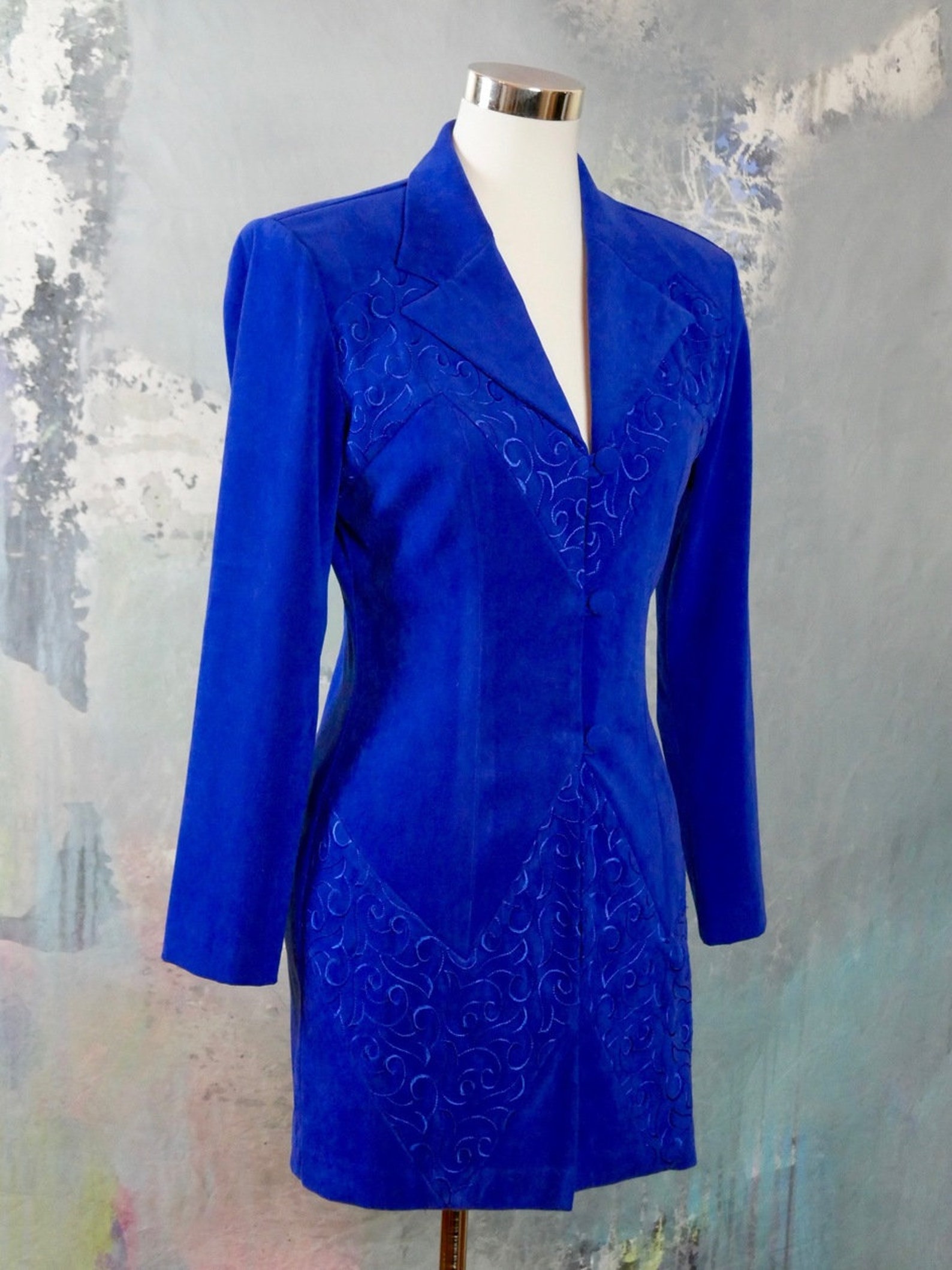 1990s Royal Blue Velour Blazer Canadian Vintage Elegant Long Etsy