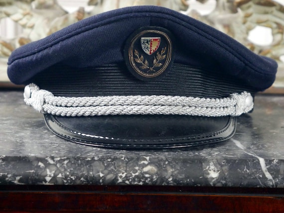 Vintage Military Officers Peaked Cap, Navy Blue w… - image 2