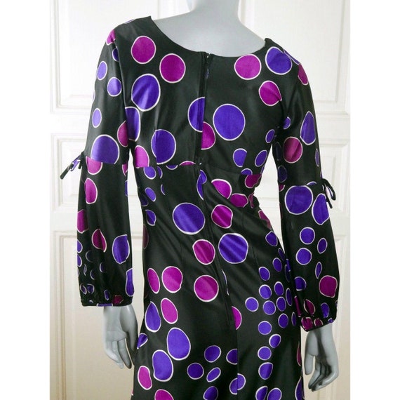 70s Long Dress, Vintage Polka Dot Maxi, Black Pur… - image 6