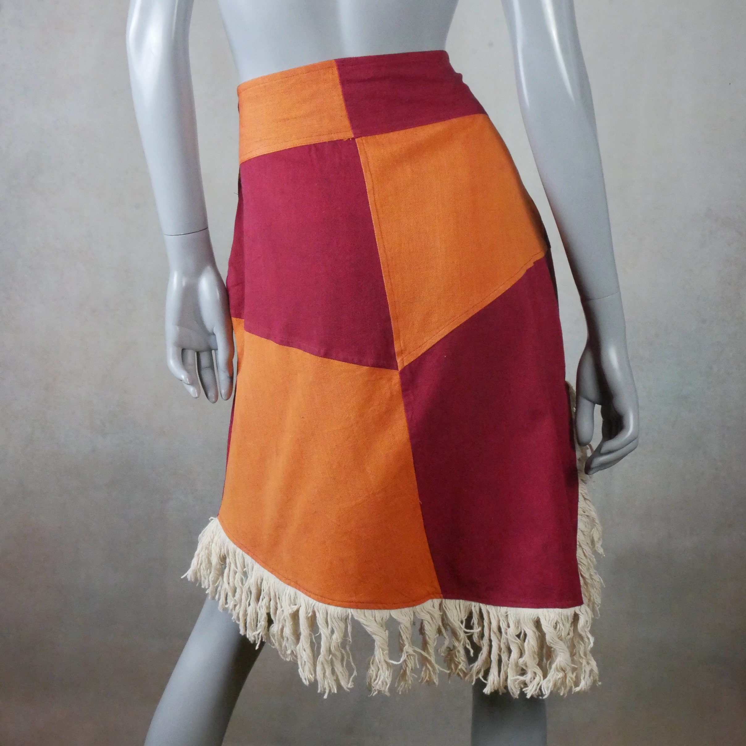 Asymmetrical Cotton Tweed Skirt Orange and Red 80s Nepalese Etsy UK