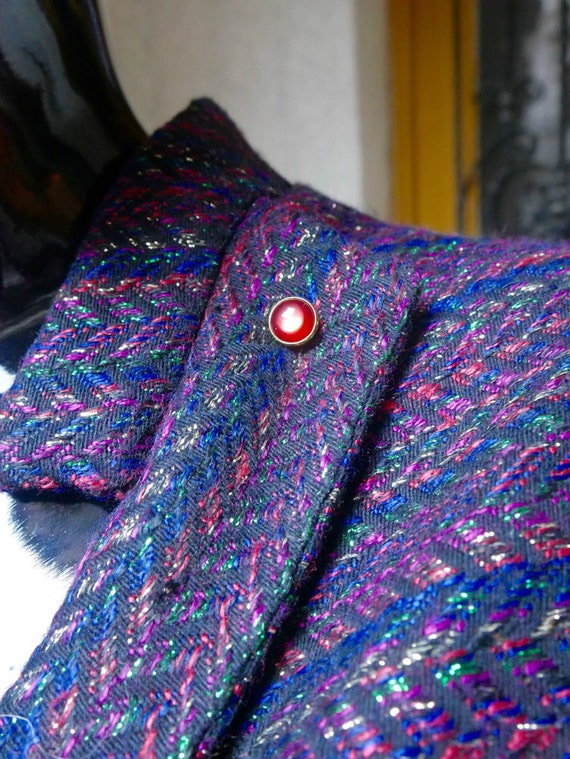 1980s Purple Striped Herringbone Blazer w Red Jew… - image 2