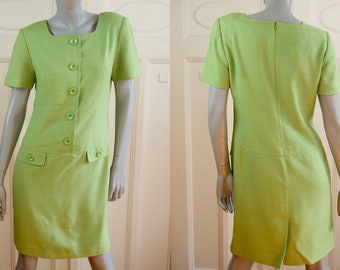 90s Vintage Short-Sleeve Apple Green Dress: Size 8 US, 12 UK