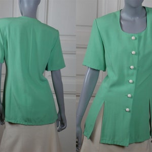 Blazer de verano europeo vintage de manga corta de color verde claro: Talla 12 EE.UU., 16 Reino Unido
