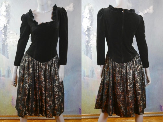 1980s Evening Dress, British Vintage Black Velvet