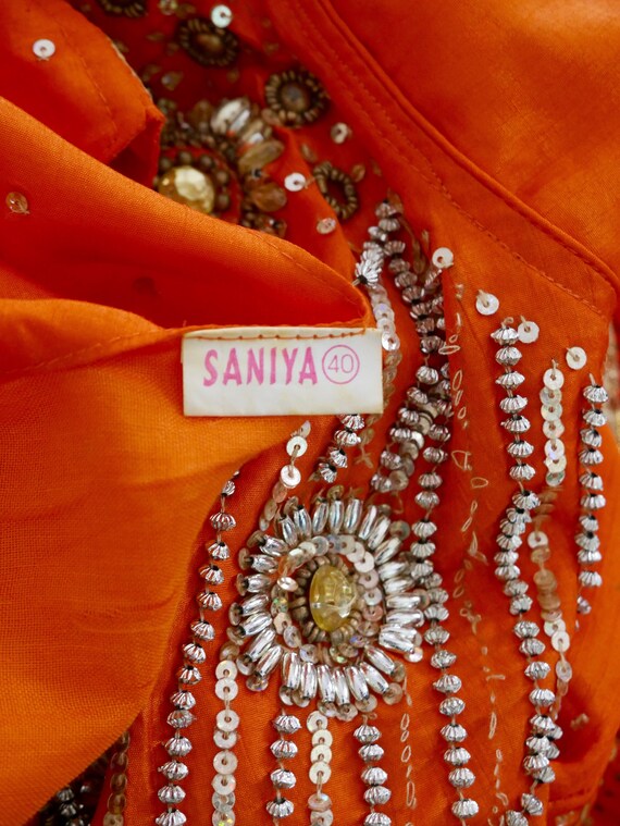 Orange Silk Dress w Jewel Sequin & Beaded Front, … - image 10