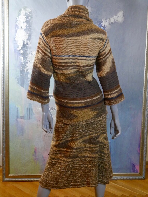 70s Dress Set, Tan & Brown Bouclé Swedish Knit Co… - image 3