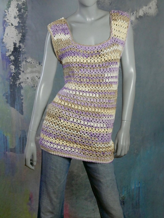 1990s Long Crochet Top, European Vintage Lilac Cr… - image 2