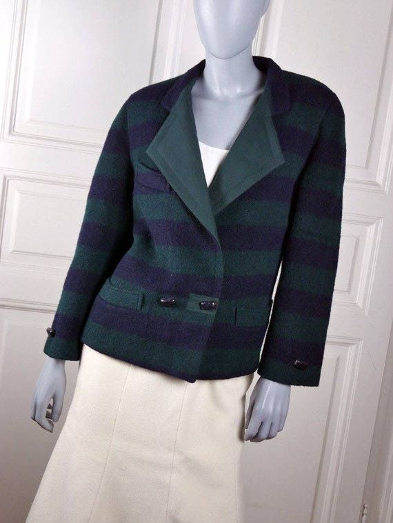 German Vintage Wool Jacket, Dark Green Navy Blue … - image 2