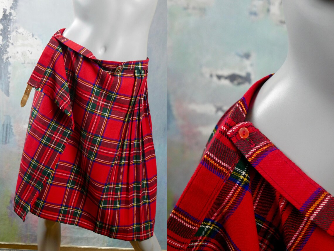 Schotse Kilt geruite rok Britse Vintage rood groen geel & | Etsy