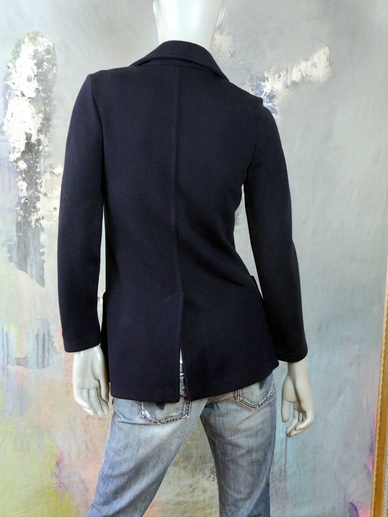 Size 6 US 1980s Swedish Vintage Peacoat Style Dark Navy Blue Double-Breasted Blazer Jacket with Gold Anchor Buttons 10 UK