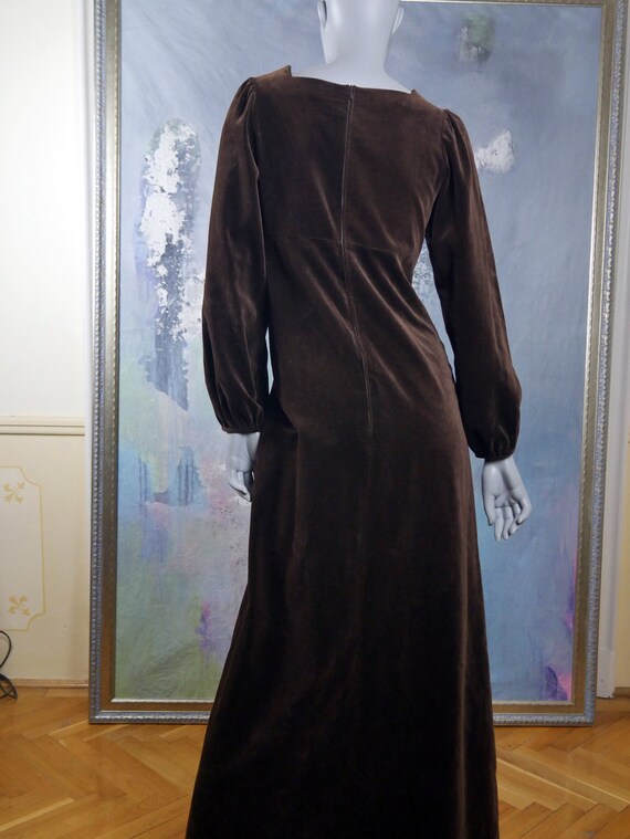 70s Maxi Dress, Brown Velvet Elizabethan Style Bo… - image 7