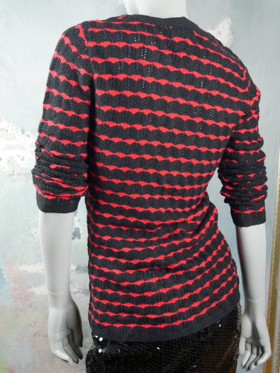 1970s Jantzen Knit Sweater, Red Black Horizontal … - image 10