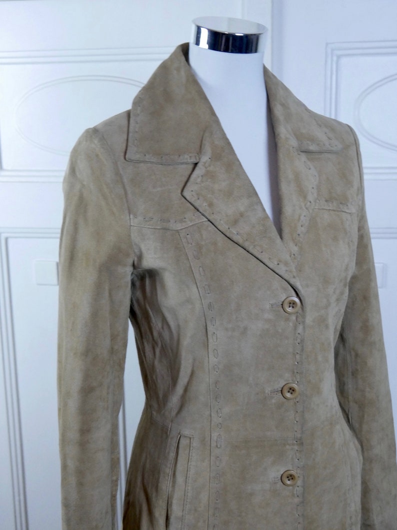 Tan Suede Coat 1990s European Vintage Beige Long Jacket: Size - Etsy