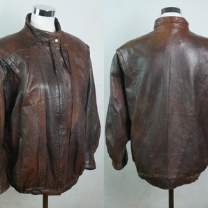 Veste en cuir des années 80, manteau en cuir véritable marron européen vintage, grande taille, 12 à 14 Etats-Unis, 16 à 20 Royaume-Uni