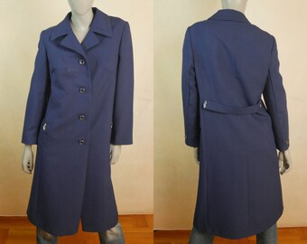 Vintage Trench Coat, 1990s Long Blue Duster Swing Coat, Size 12 USA, 16 UK