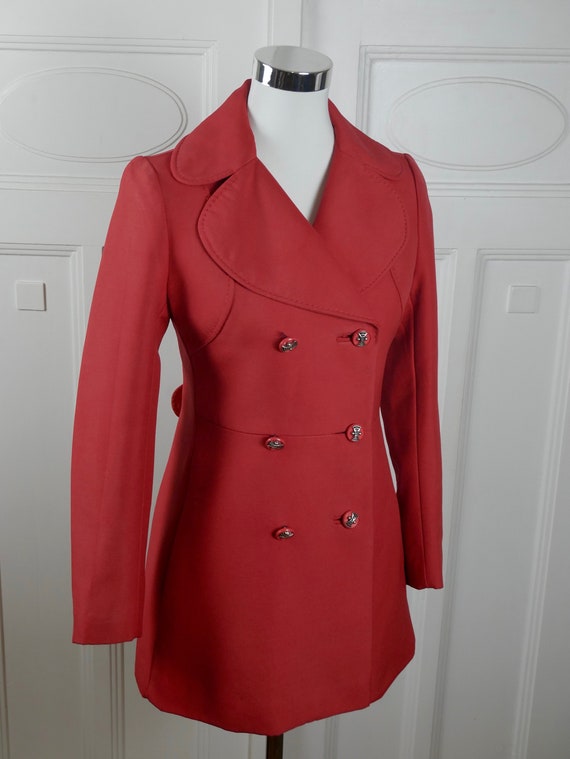 1970s Red Coat, Women's European Vintage Double-B… - image 7