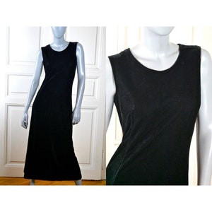 Sleeveless Black Dress, 1990s European Vintage Velour Dress: Size 8 US, 12 UK