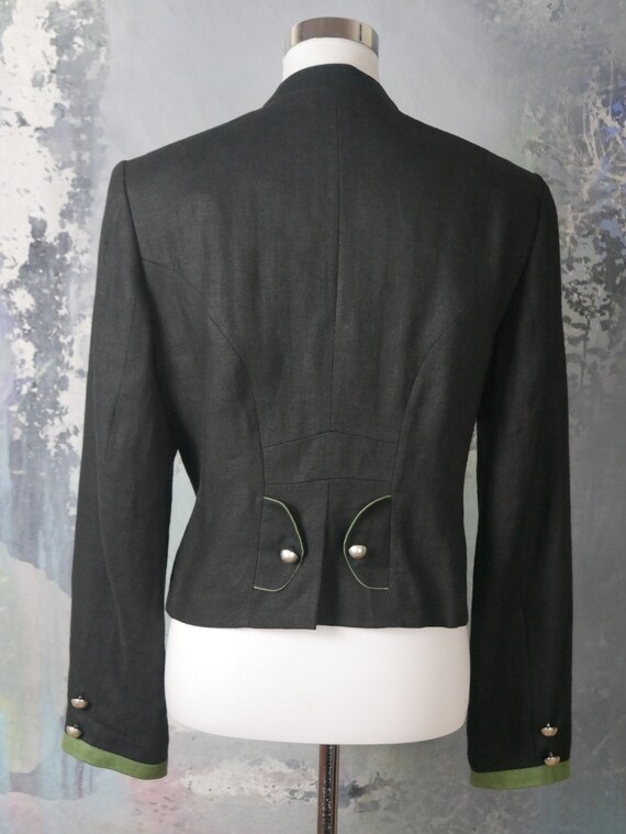 Black Linen Blazer, Austrian Vintage Trachten Tri… - image 8