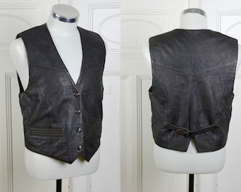 Brown Leather Vest, Women's Snap Button Pointed-Front Waistcoat: Size 10 US, 14 UK