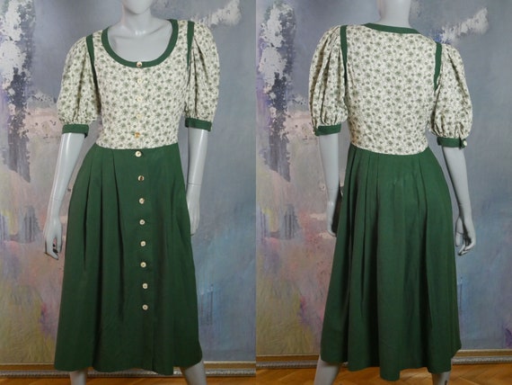 Green Prairie Dress, 1990s European Vintage Linen