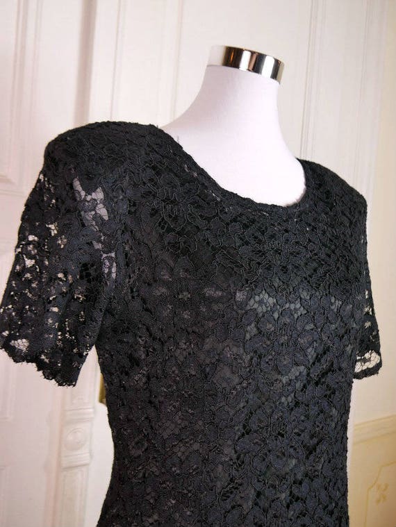 Italian Vintage Little Black Dress, Black Lace Li… - image 1