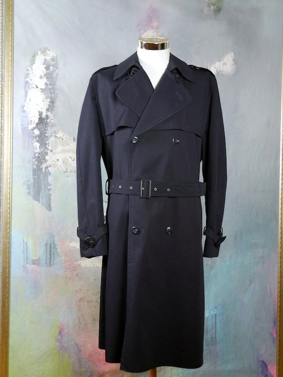 Navy Blue Trench Coat European Vintage Dark Blue Men s Trenchcoat in Pristine Near Mint Condition Made in Finland Size XL 44 US UK Etsy UK