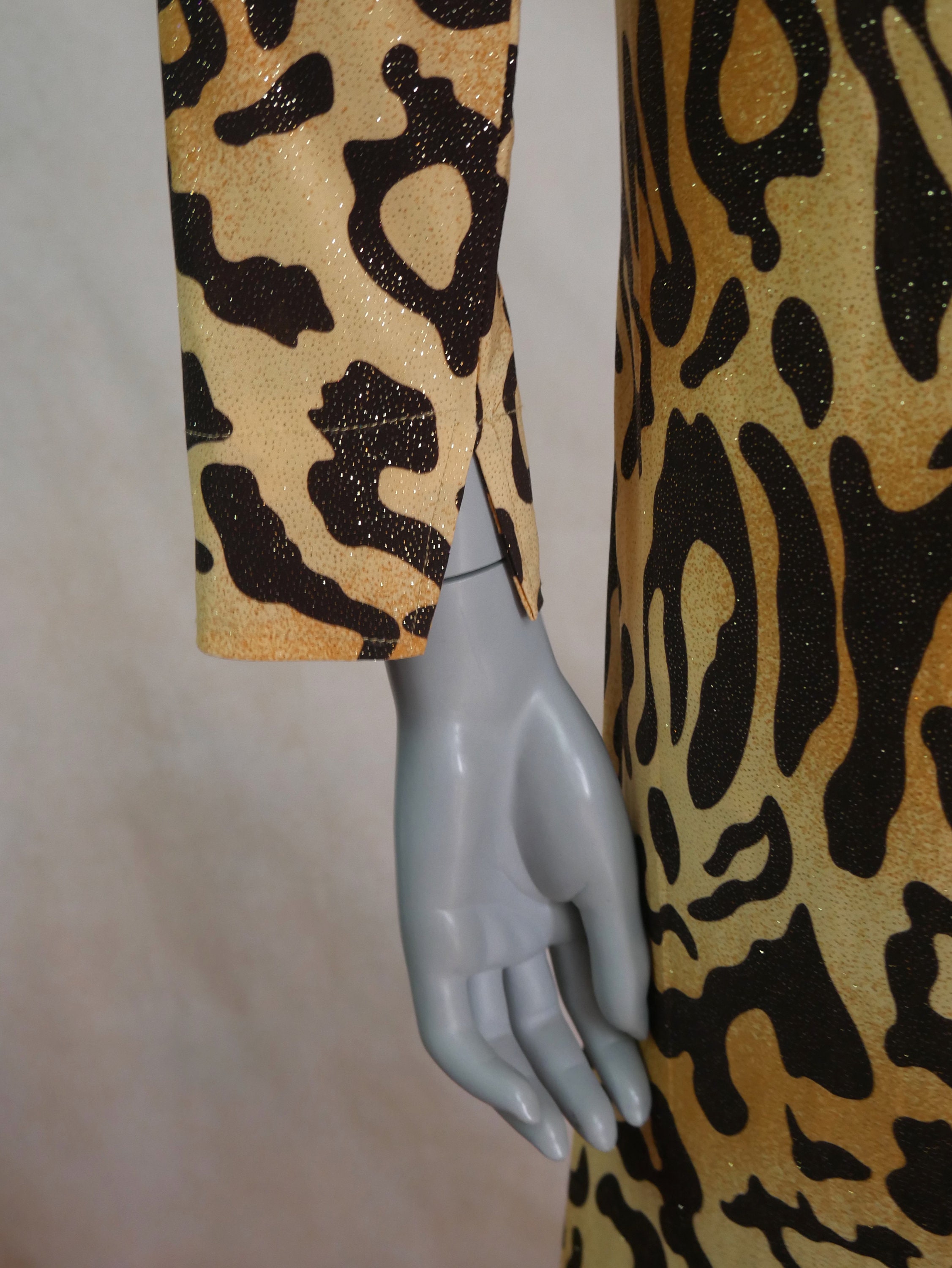 Leopard Print Duster Jacket Long Glitter Robe, Size 6 USA