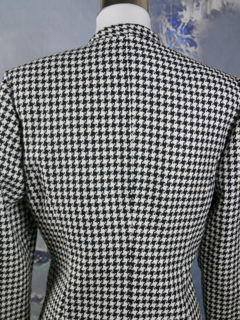 Italian Vintage Blazer Zippered Dogstooth Jacket: Size 68 US Women/'s Black White Houndstooth Jacket 1012 UK