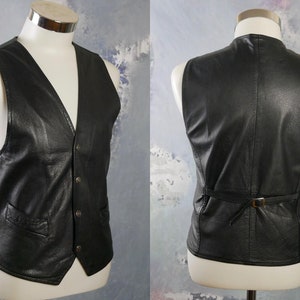Black Leather Vest, 90s European Vintage, Size Large, 42 to Black Leather Vest, 90s European Vintage, Size Large, 42 to