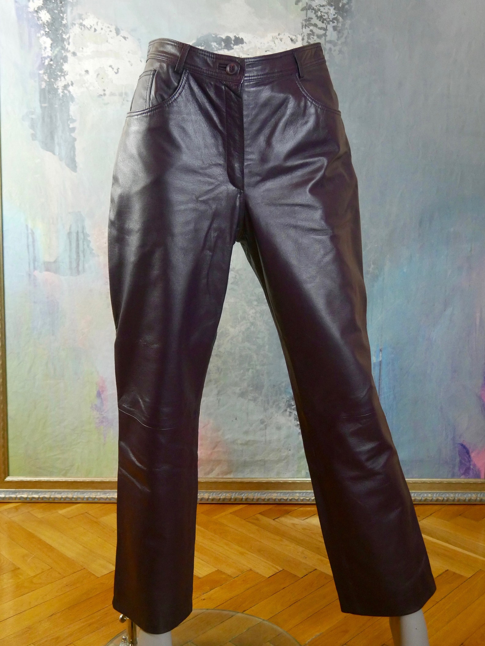 zara purple leather pants