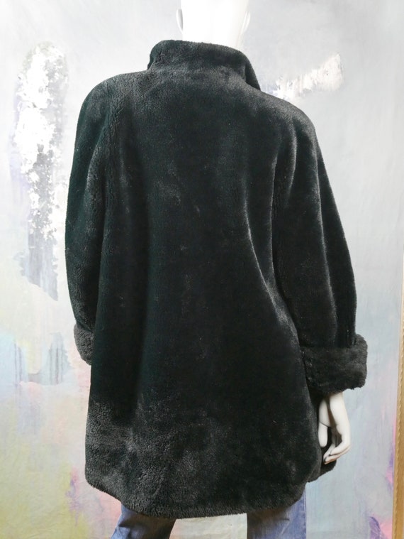 Black Faux Fur Coat, 1980s Swedish Vintage Fake F… - image 2