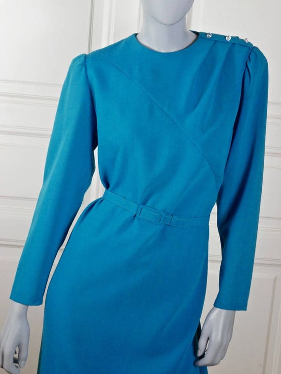 Turquoise Cocktail Dress, 1980s German Vintage Be… - image 3