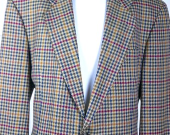 German Vintage Wool Blazer, Gun Club Check Blue Burgundy