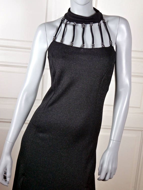 European Vintage Evening Dress, Black Silver Slee… - image 3