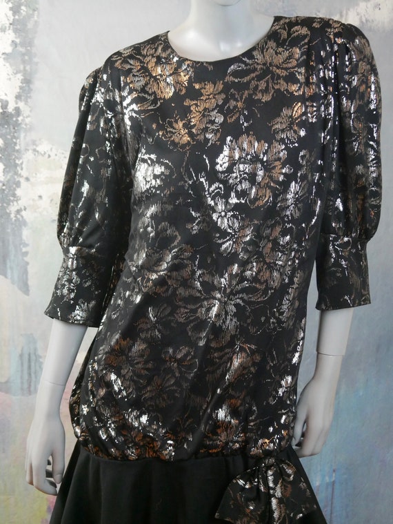 1980s Black and Silver Metallic Dress, European V… - image 3