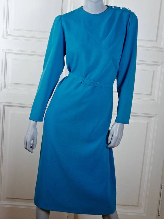 Turquoise Cocktail Dress, 1980s German Vintage Be… - image 2