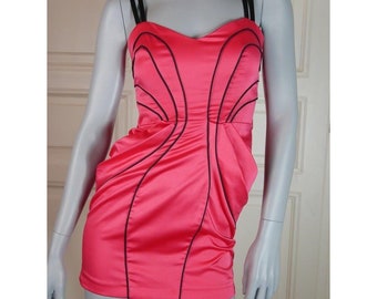 90s Sleeveless Party Dress, European Vintage Form-Fitting Red & Black Short Mini, Size 4 USA, 8 UK