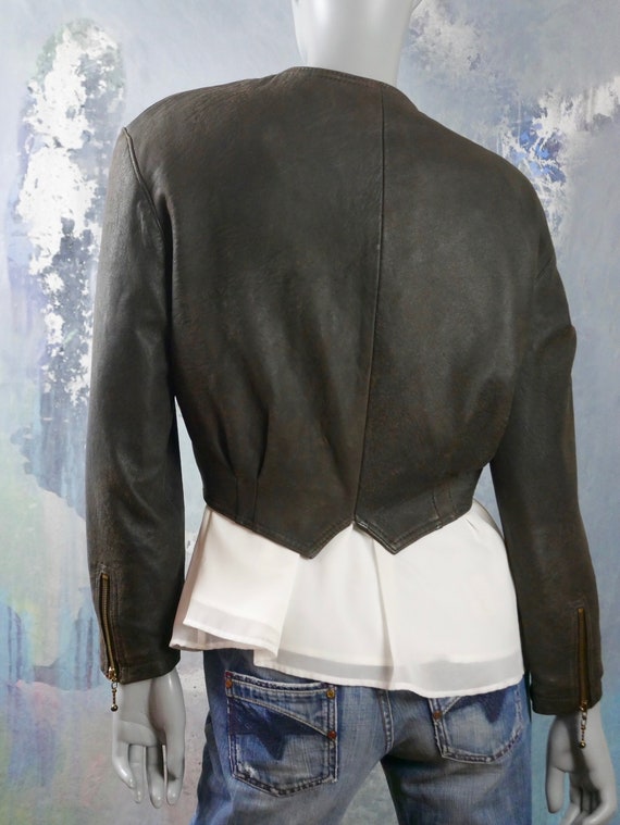 Brown Leather Cropped Jacket, 1990s European Vint… - image 6